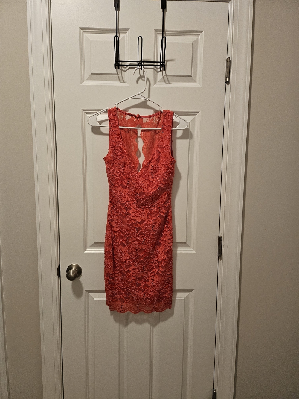 B Darlin Coral Lace V-Neck Mini Dress